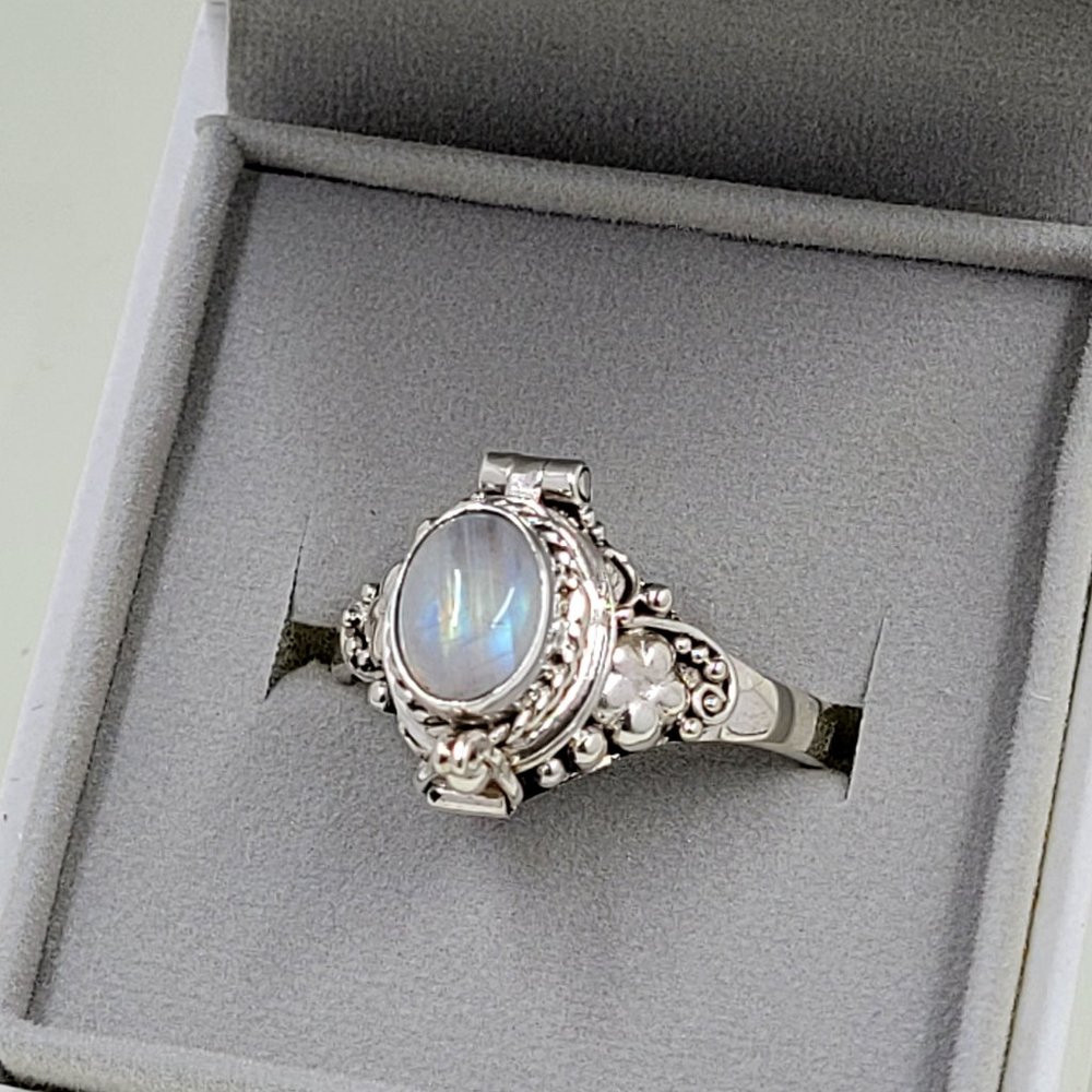 Sterling Silver Rainbow Moonstone Poison Ring
